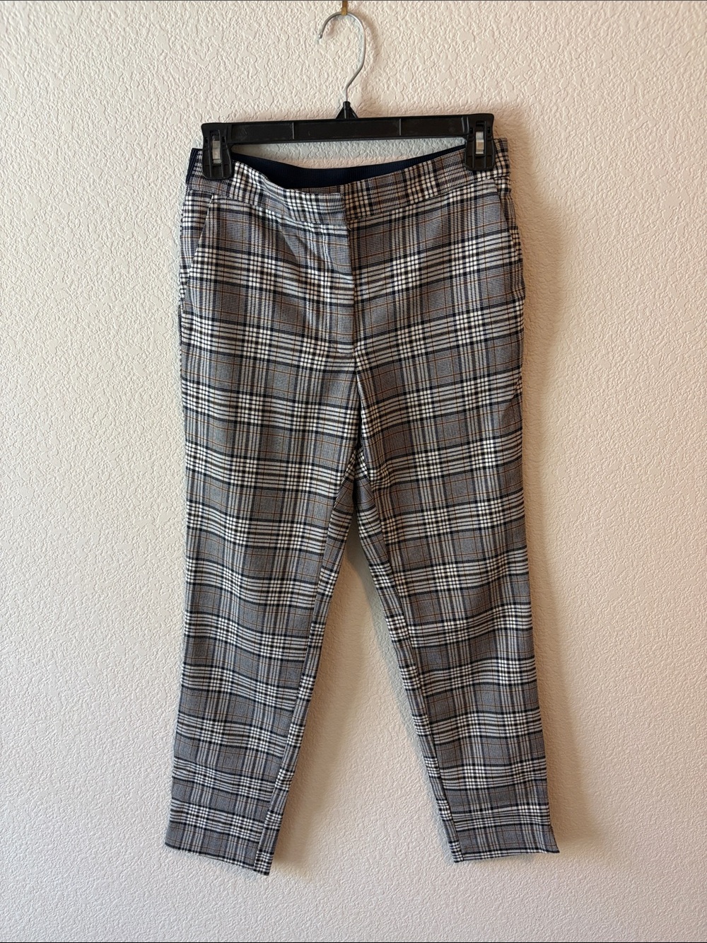 Zara Navy & Cream Plaid Tailored Trousers